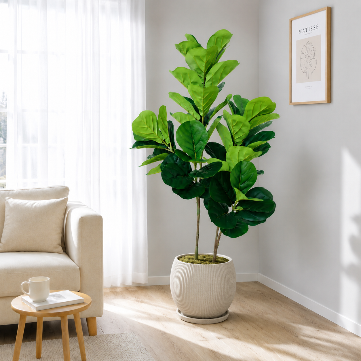 Ficus Lyrata Tree - 130cm/4.3ft Artificial Ficus Lyrata Tree Potted
