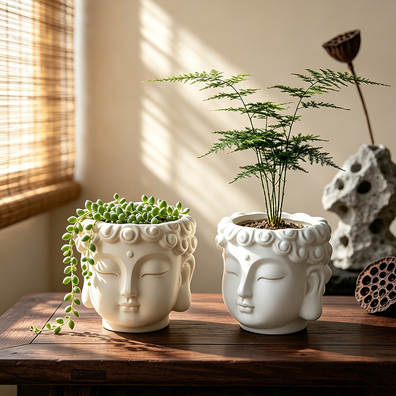 Buddha Head Shaped Resin Plant - Echeveria Succulent 评论和价格