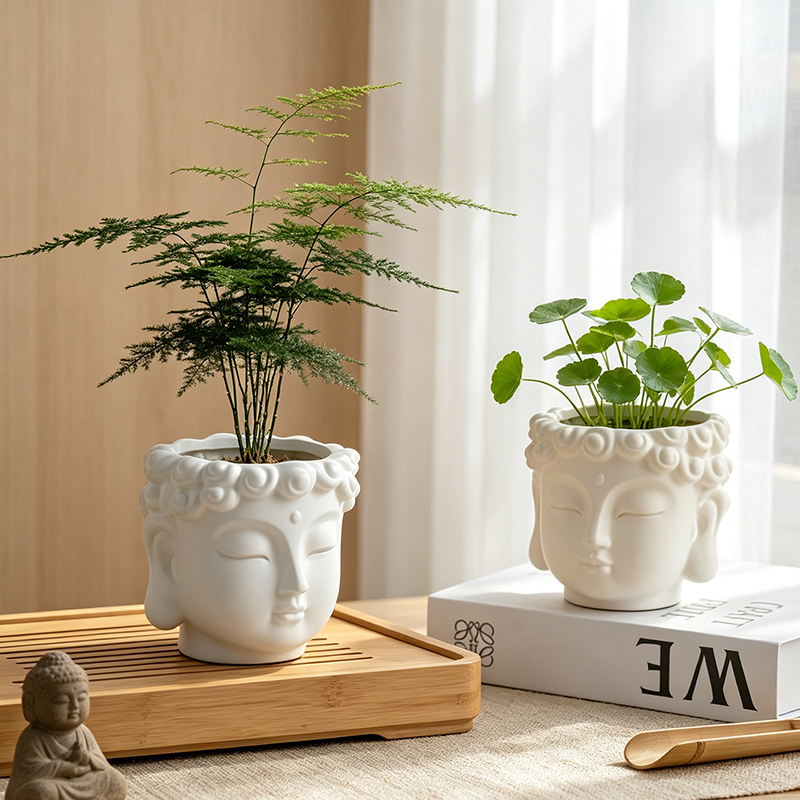 Buddha Head Shaped Resin Plant - Echeveria Succulent 评论和价格