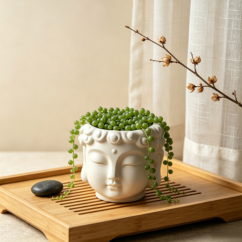 Buddha Head Shaped Resin Plant - Echeveria Succulent 评论和价格