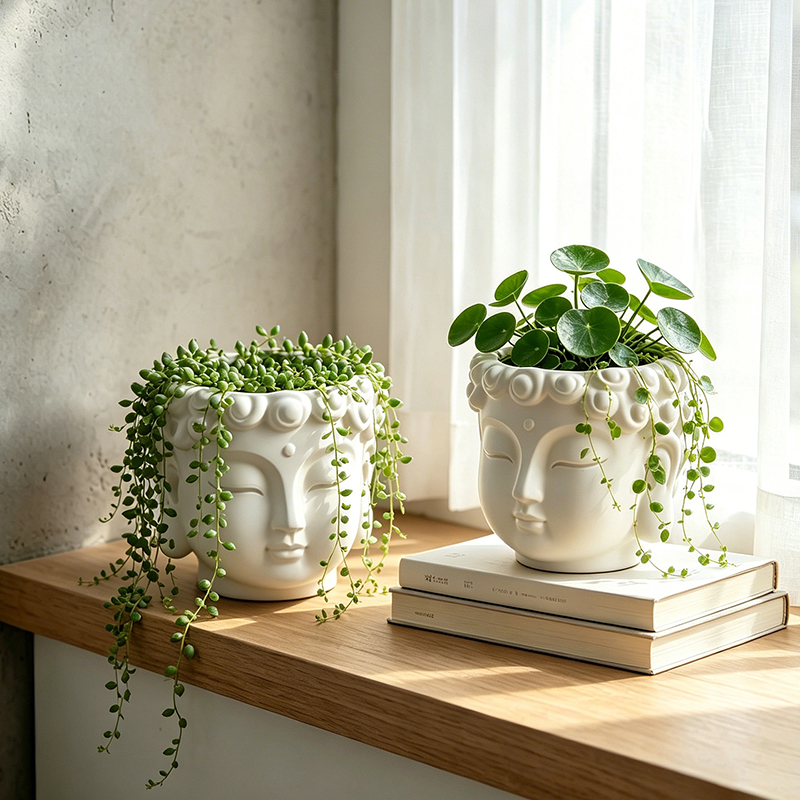 Buddha Head Shaped Resin Plant - Echeveria Succulent 评论和价格