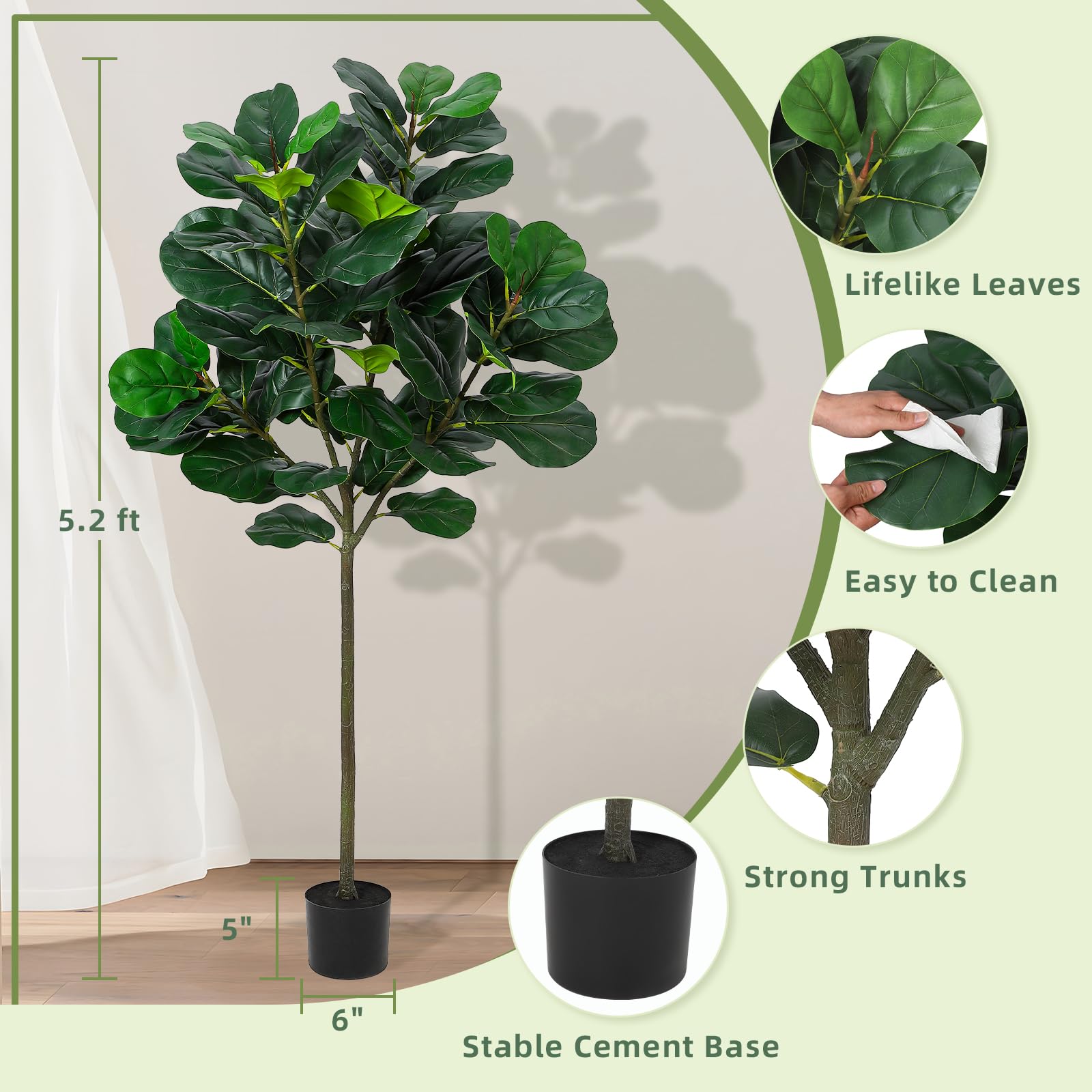 GlowSol 5.2 Ft Artificial Fidd - Ficus Lyrata Tree 评论和价格