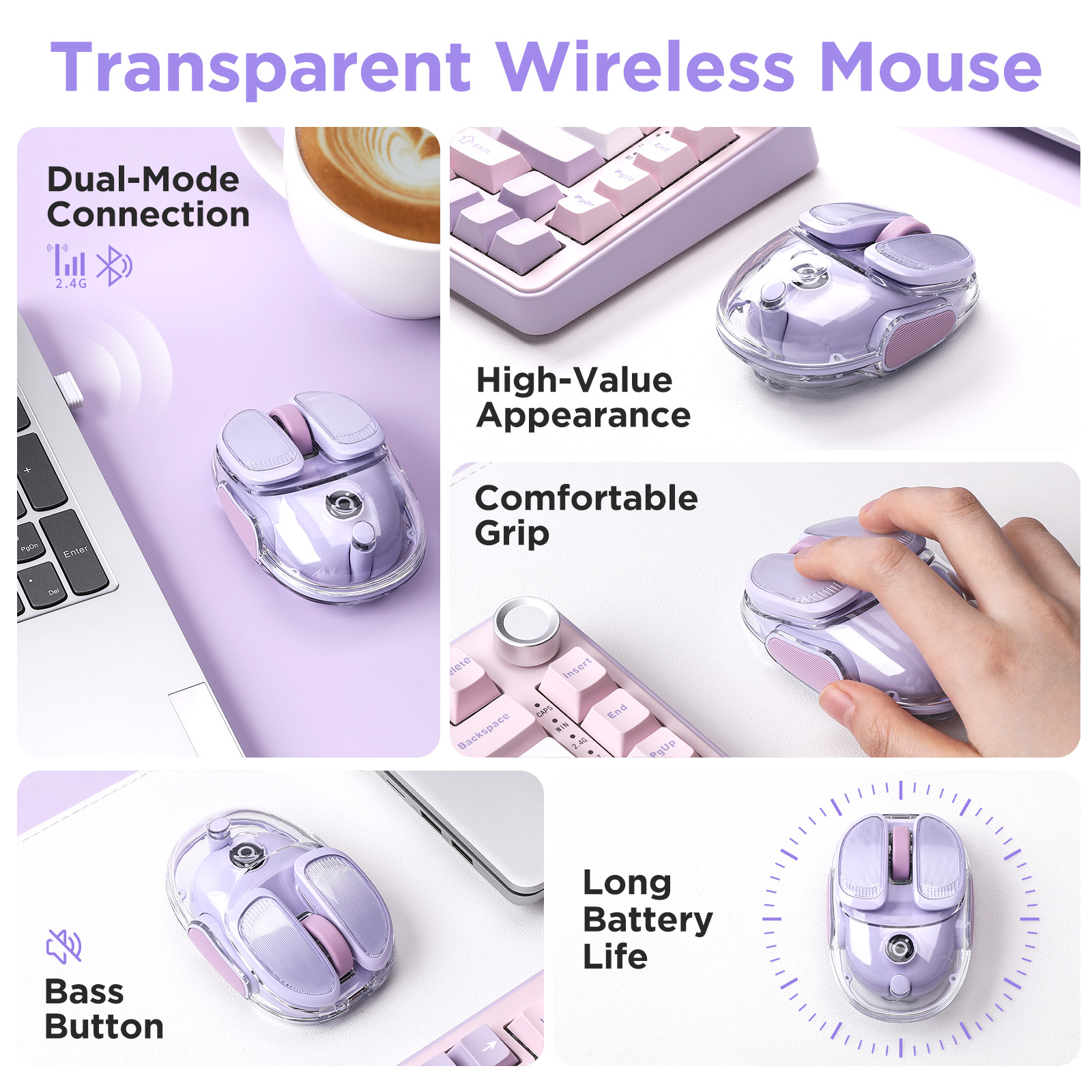 EWEADN Q9 Purple Wireless RGB  - Tradescantia Purple 评论和价格